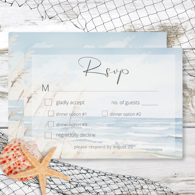 Modern Seaside Watercolor Beach Wedding Dinner RSVP Card (Modern Seaside Watercolor Beach Wedding Dinner RSVP Card)