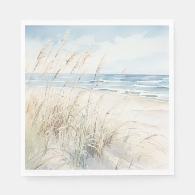 Modern Seaside Watercolor Bridal Shower Napkin (Front)