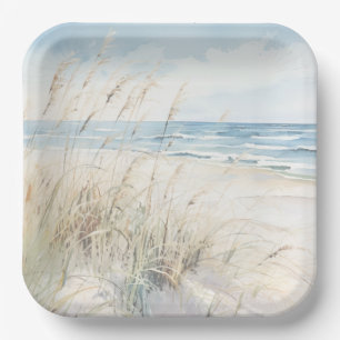 Modern Seaside Watercolor Bridal Shower Welcome Paper Plate