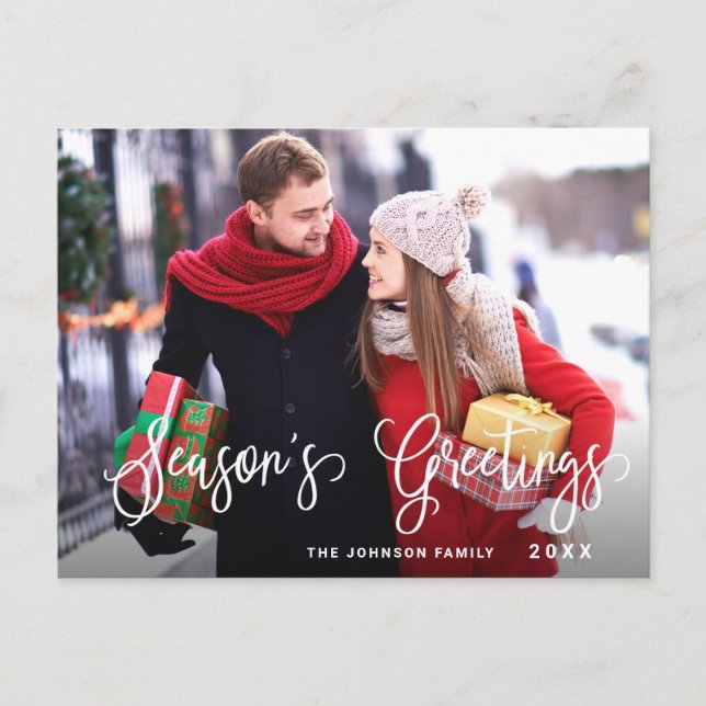 Modern Season Greetings PHOTO Christmas Holiday Postcard (Front)