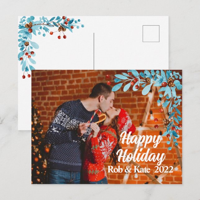 modern seasonal christmas mistletoe holiday photo  (Front/Back)