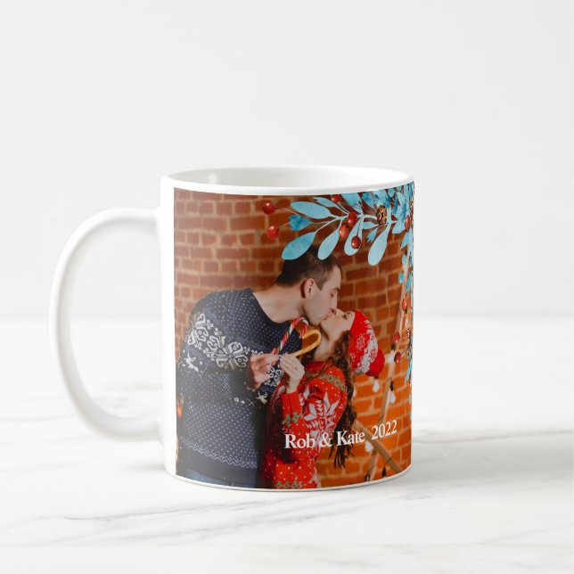 modern seasonal christmas mistletoe holiday photo  coffee mug (Left)