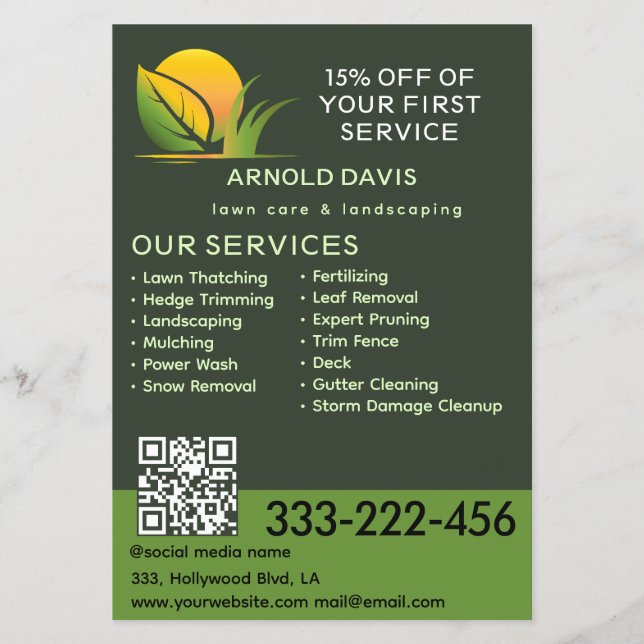  Modern seasonal lawn care and landscaping logo Flyer (Front)