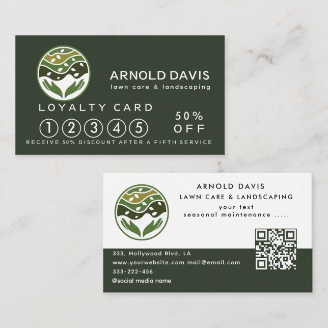 Modern seasonal lawn care and landscaping Loyalty  Business Card (Front/Back)