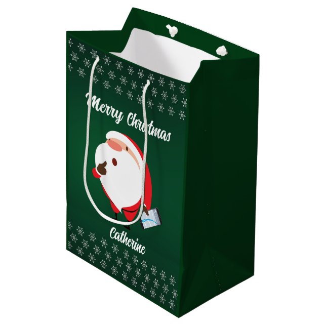 Modern Seasonal Santa Claus Merry Christmas  Medium Gift Bag (Front Angled)