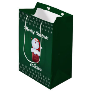 Modern Seasonal Santa Claus Merry Christmas Medium Gift Bag
