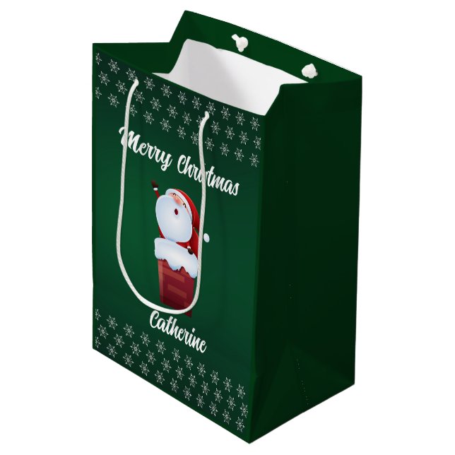 Modern Seasonal Santa Claus Merry Christmas  Medium Gift Bag (Front Angled)