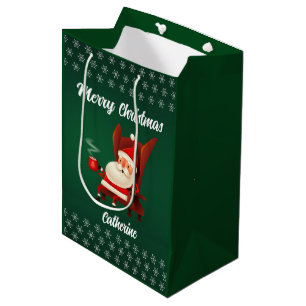 Modern Seasonal Santa Claus Merry Christmas  Medium Gift Bag