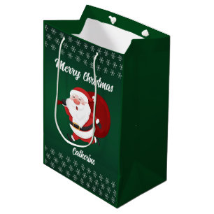 Modern Seasonal Santa Claus Merry Christmas Medium Gift Bag