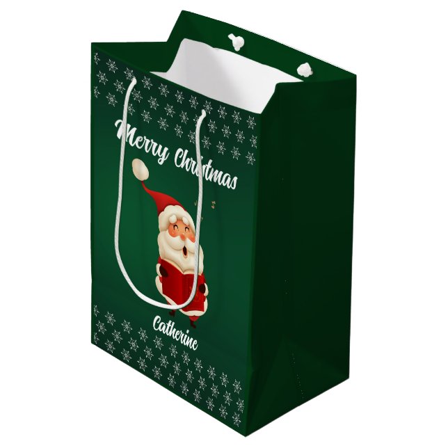 Modern Seasonal Santa Claus Merry Christmas   Medium Gift Bag (Front Angled)