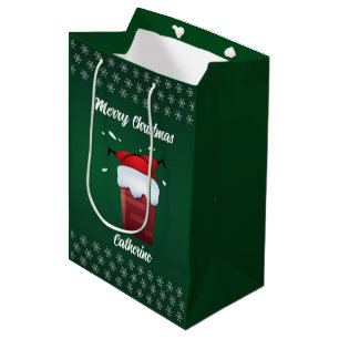 Modern Seasonal Santa Claus Merry Christmas Medium Gift Bag