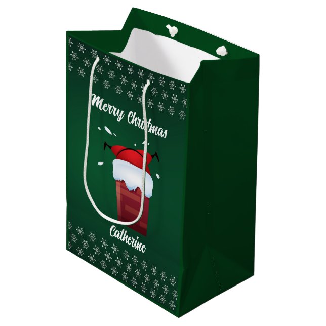 Modern Seasonal Santa Claus Merry Christmas  Medium Gift Bag (Front Angled)