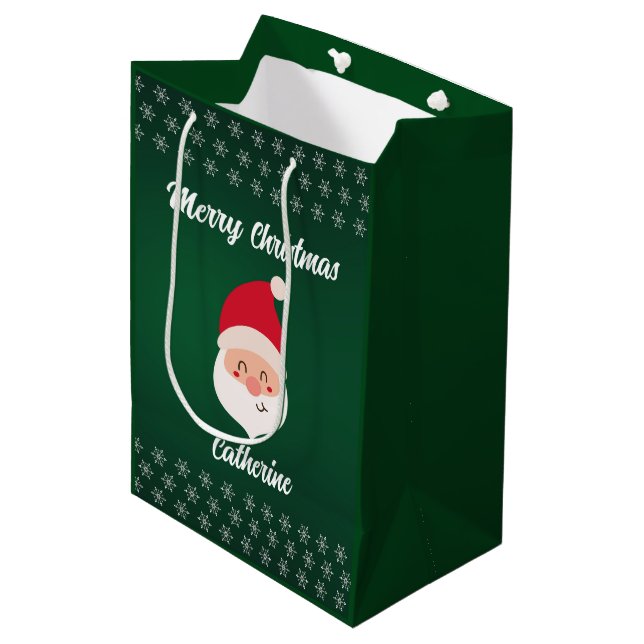 Modern Seasonal Santa Claus Merry Christmas Medium Gift Bag (Front Angled)
