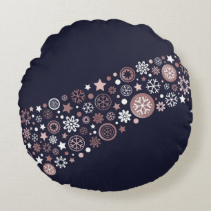 Modern seasonal winter pink snowflakes round cushion