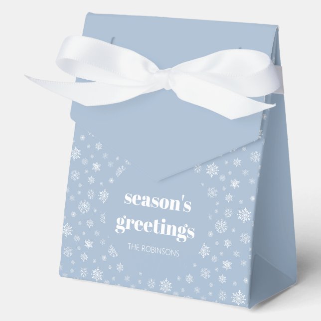 Modern Seasons Greetings Blue Snowflake Pattern Favour Box (Front)