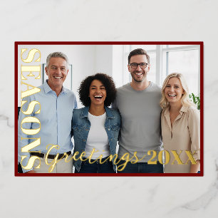 Modern Seasons Greetings Company Logo Photo Gold Foil Holiday Card