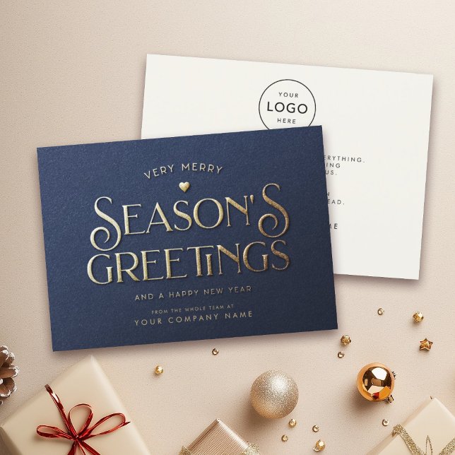 Modern Seasons Greetings Minimalist Blue Business Holiday Card (Creator Uploaded)