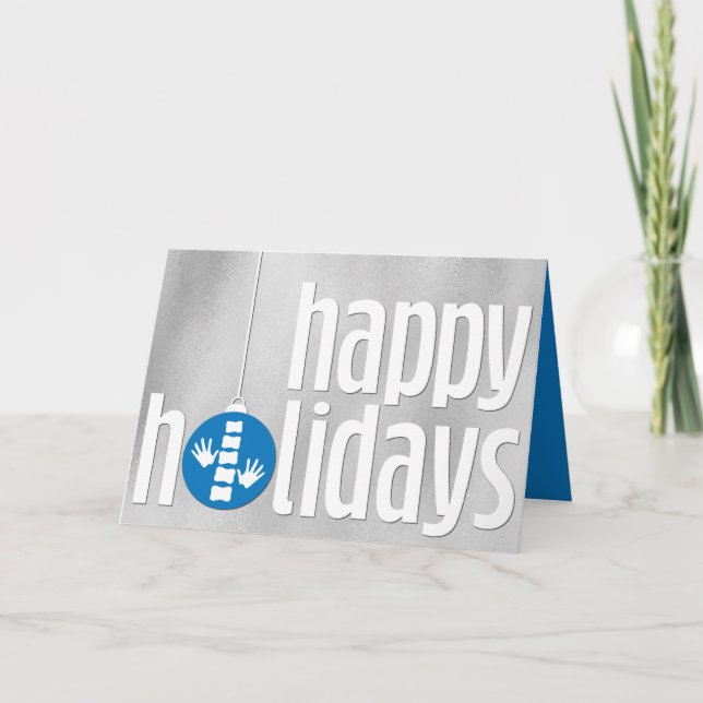 Modern Season's Greetings Silver Blue Chiropractic Holiday Card (Front)