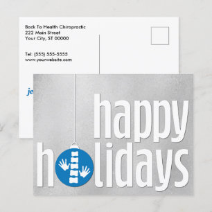 Modern Season's Greetings Silver Blue Chiropractic Holiday Postcard