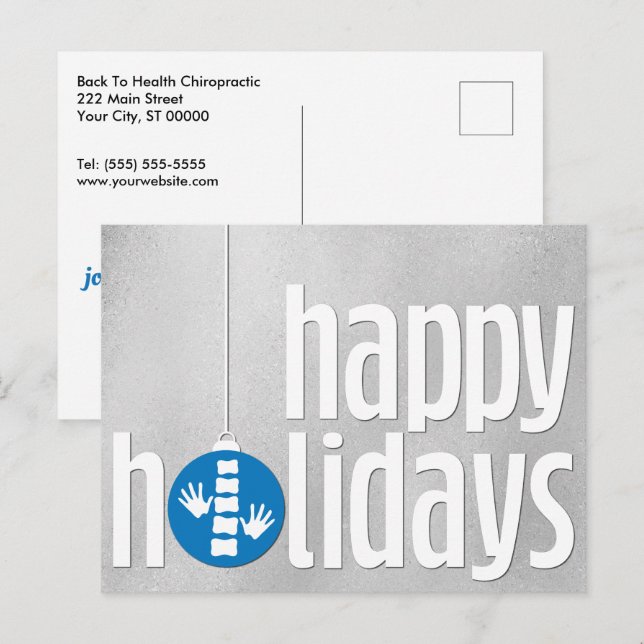 Modern Season's Greetings Silver Blue Chiropractic Holiday Postcard (Front/Back)