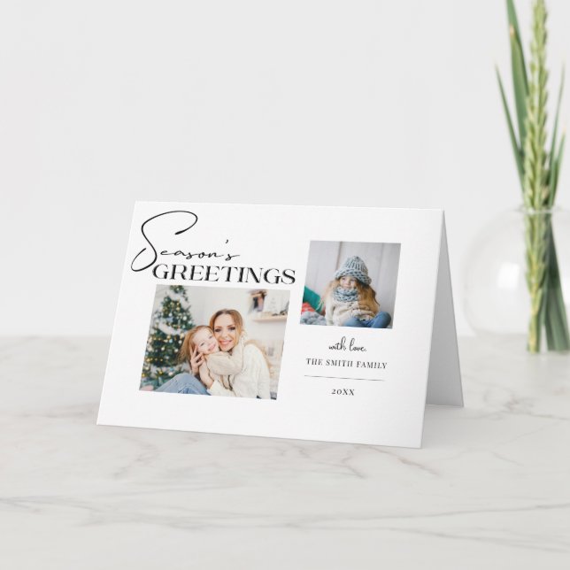 Modern Season's Greetings Typography 2-Photo Holiday Card (Front)