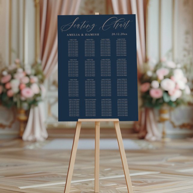 Modern Seating Chart Blue & Rose gold Wedding (Creator Uploaded)