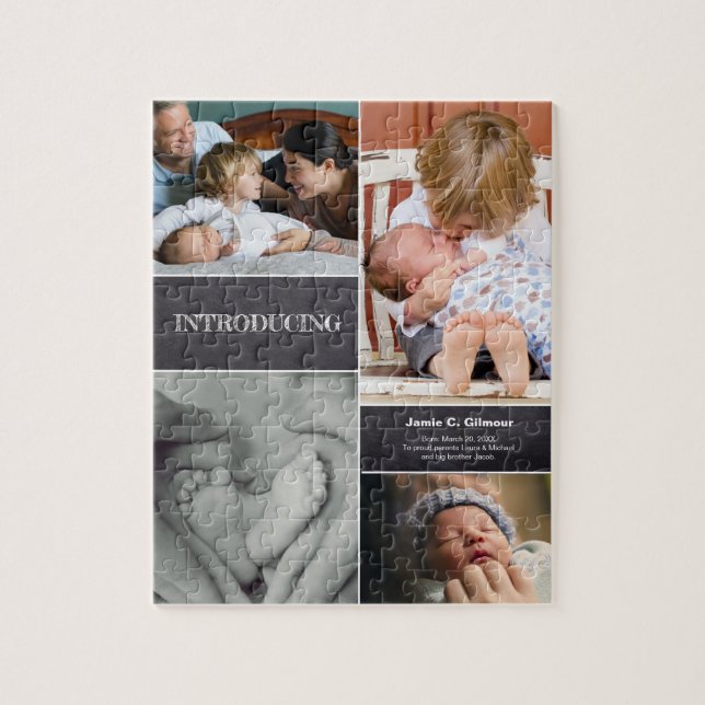 Modern Second Baby Birth Announcement photo Jigsaw Puzzle (Vertical)