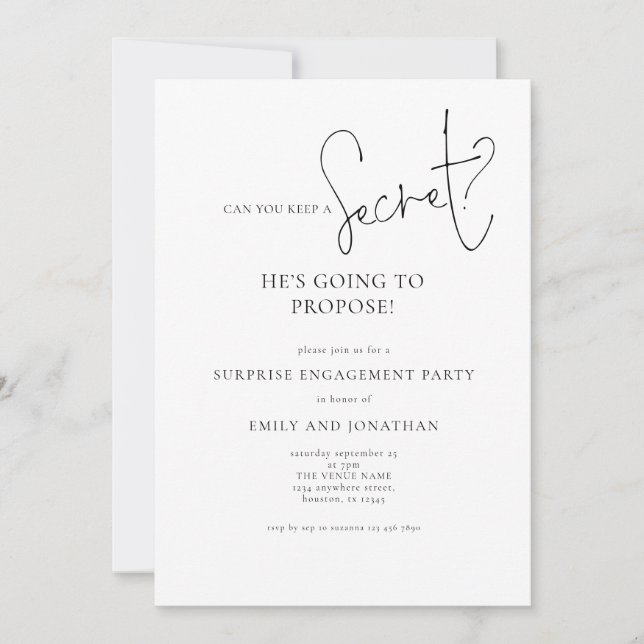 Modern Secret Surprise Engagement Party Invitation (Front)