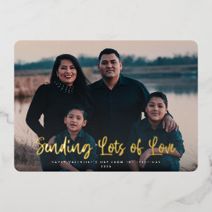 Modern Sending Lots of Love Valentine's Photo Foil Holiday Card