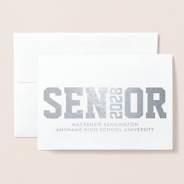 Modern Senior Block Letter Photo Graduation Foil Card (Front With Envelope)