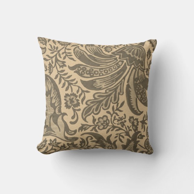 Modern Sepia Tan Botanical Monogram Cushion (Front)