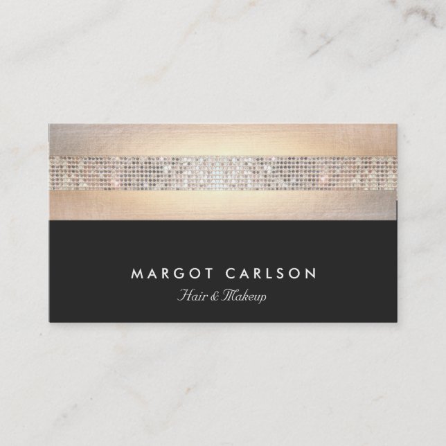 Modern Sequins and Gold Stripes Business Card (Front)