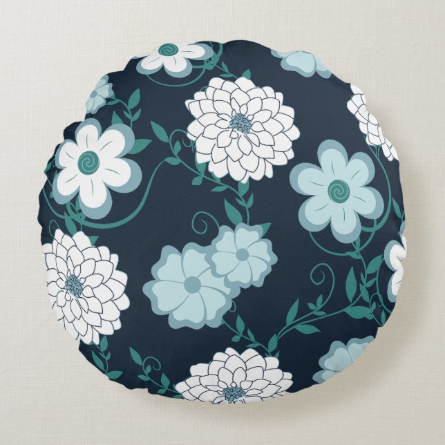 Modern Serene Elegant Floral Round Pillow (Front)