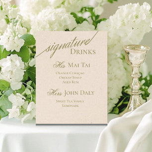 Modern Serif Green Signature Cocktail Wedding Pedestal Sign