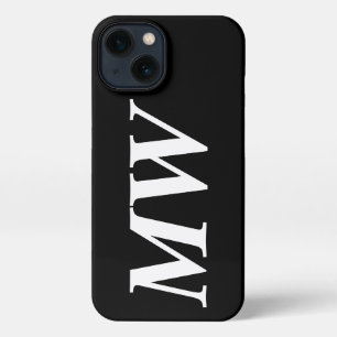 Modern serif italic monogram initials solid black iPhone 13 case