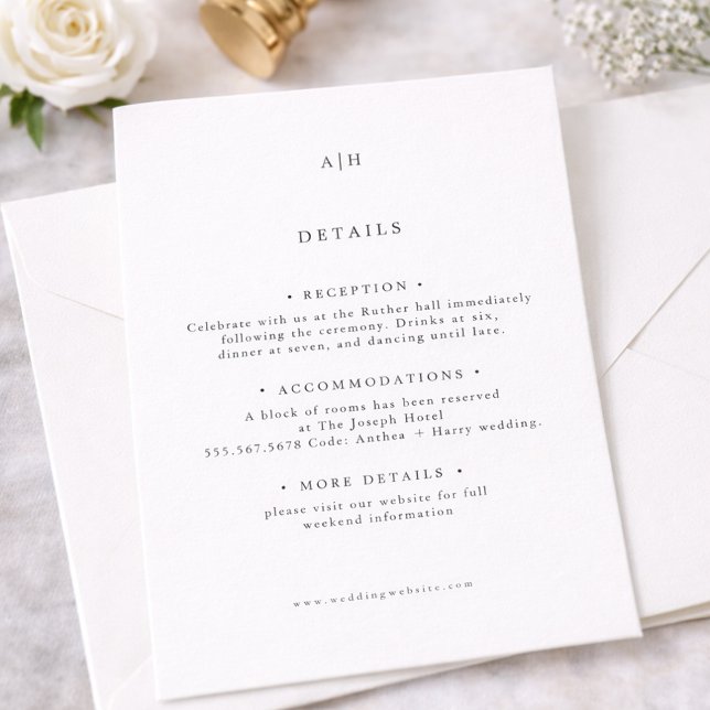 Modern Serif Monogram Editorial Wedding Deatils Enclosure Card (Creator Uploaded)