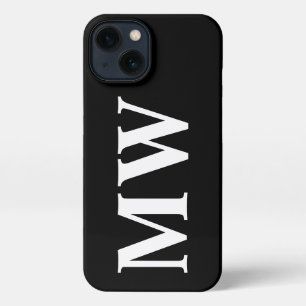 Modern serif monogram initials solid black white iPhone 13 case