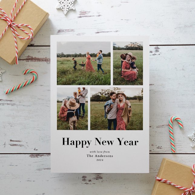 Modern Serif Multiple Photo Happy New Year Holiday Card (Creator Uploaded)