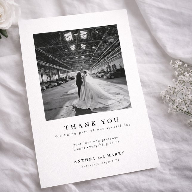 Modern Serif Typography Wedding Photo Thank You Card (Creator Uploaded)