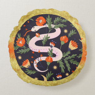 Modern Serpant Colourful Snake Floral Round Cushion