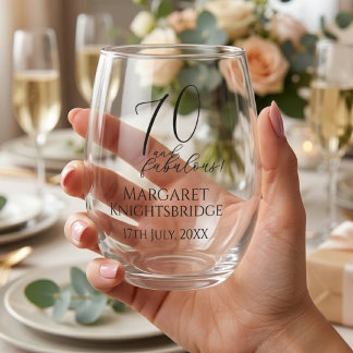 Modern Seventy and Fabulous 70th Birthday Party Stemless Wine Glass