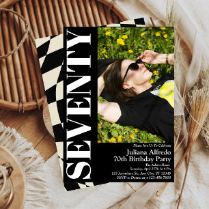 Modern Seventy Black Photo 70th Birthday Party Invitation