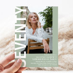 Modern SEVENTY Photo 70th Birthday Party Invitation<br><div class="desc">Modern 70th Birthday Invitation - Design features a sage green background that can be changed to any colour,  a portrait photograph,  the text 'SEVENTY' in bold white font and an elegant birthday party template that can easily be personalised. Stylish,  trendy and perfect for any age!</div>