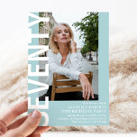 Modern SEVENTY Photo 70th Birthday Party Invitation<br><div class="desc">Modern 70th Birthday Invitation - Design features a teal background that can be changed to any colour,  a portrait photograph,  the text 'SEVENTY' in bold white font and an elegant birthday party template that can easily be personalised. Stylish,  trendy and perfect for any age!</div>