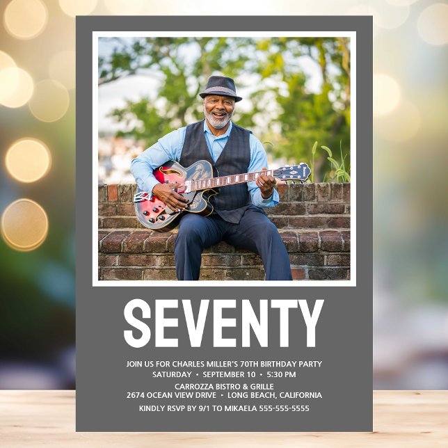 Modern SEVENTY Photo 70th Birthday Party Invitation (Creator Uploaded)