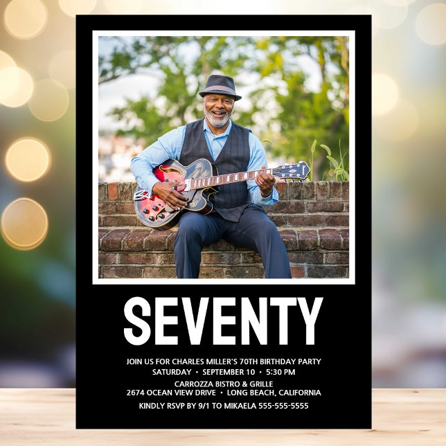 Modern SEVENTY Photo 70th Birthday Party Invitation (Creator Uploaded)