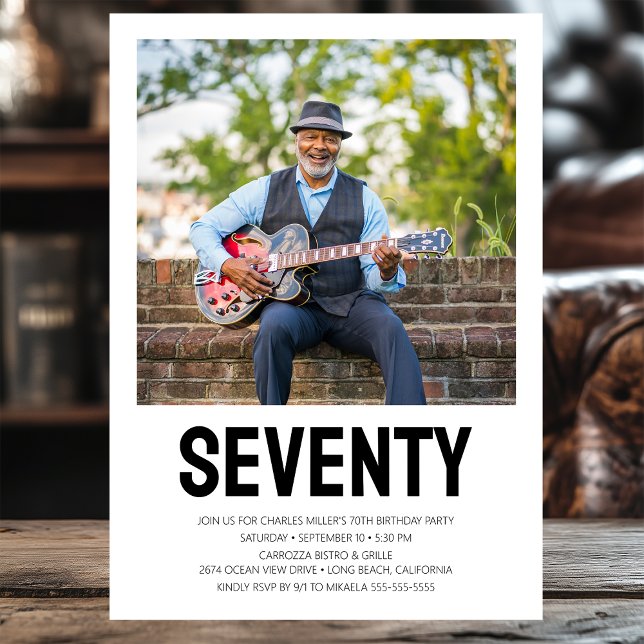 Modern SEVENTY Photo 70th Birthday Party Invitation (Creator Uploaded)