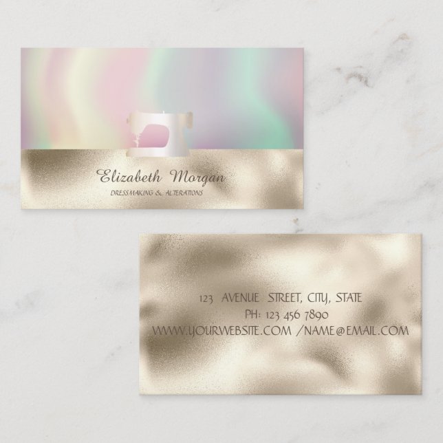 Modern Sewing Machine Holographic Tailor Business Card (Front/Back)