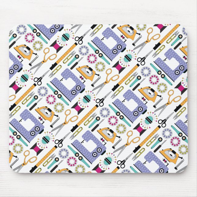 Modern Sewing Supplies and Tools Pattern Mouse Mat (Front)