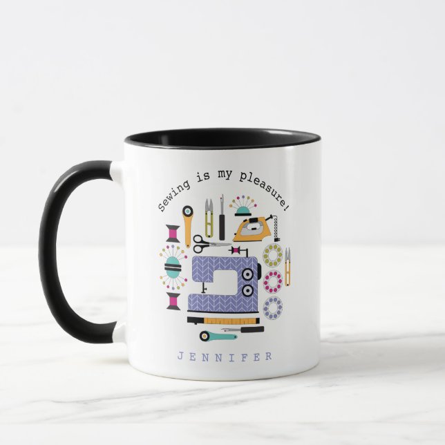 Modern Sewing Supplies and Tools Pattern Mug (Left)